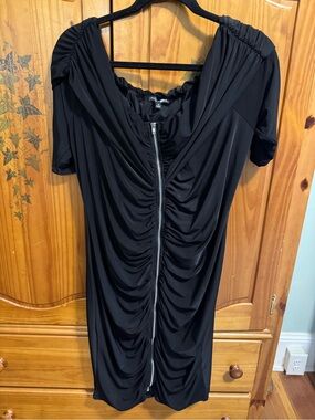 Fashion Nova Black Ruched Zip-Front Women’s Dress